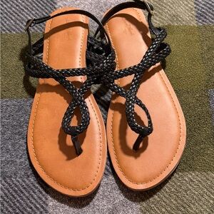 Women’s Black Braided Toe Post Backstrap Thong Sandals -  Adjustable - Size 8.5